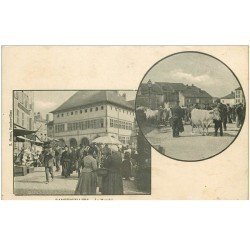 carte postale ancienne 88 RAMBERVILLERS. Le Marché 1912 avec Vaches et Boeufs