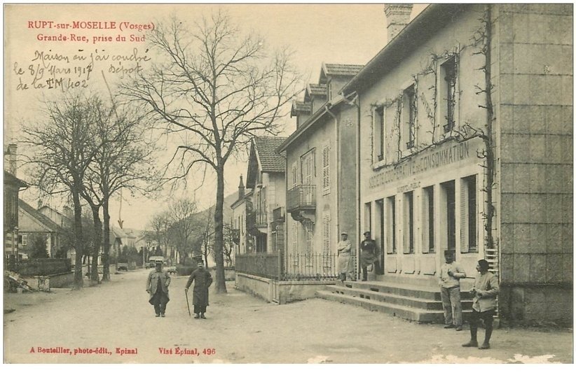 carte postale ancienne 88 RUPT SUR MOSELLE. Grande Rue avec Société Coopérative de Consommation 1917. Quelques blancs