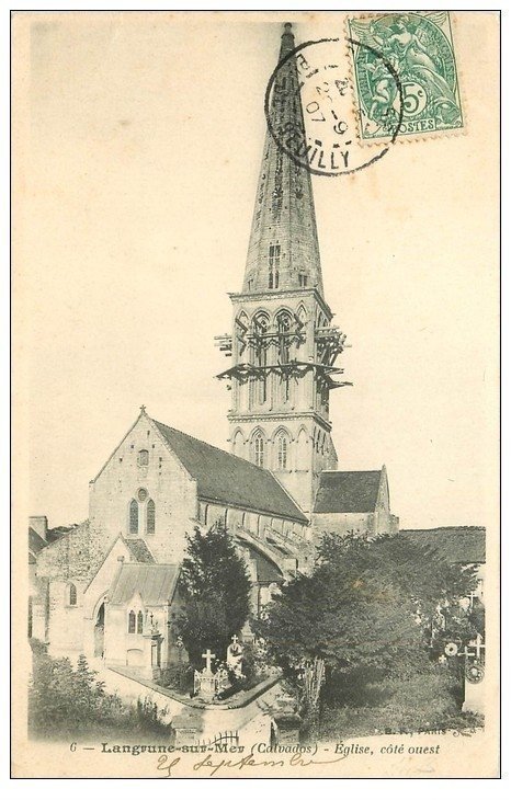 carte postale ancienne 14 LANGRUNE-SUR-MER. L'Eglise 1907 et Cimetière