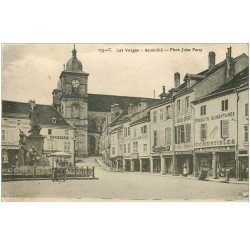 carte postale ancienne 88 SAINT DIE. Place Jules Ferry. Brasserie Coiffeur Epicerie Chausseur Confiserie...