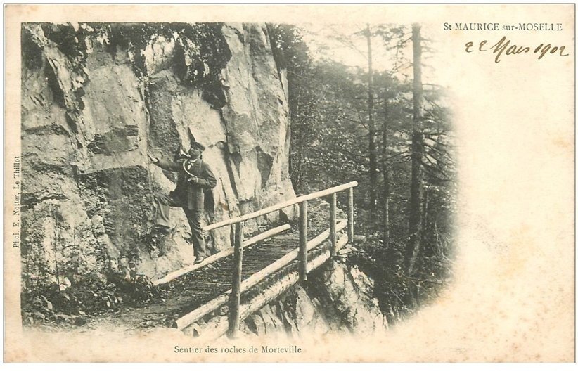 carte postale ancienne 88 SAINT MAURICE SUR MOSELLE. Sentier des Roches de Morteville 1902 avec Avertisseur Sonneur de Cor