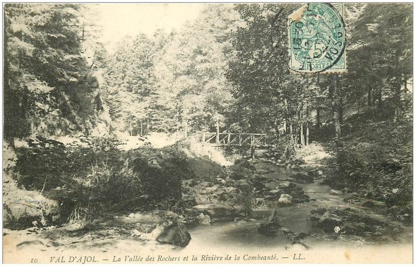 carte postale ancienne 88 VAL D'AJOL. Rivière de Combeauté Vallée des Rochers 1909