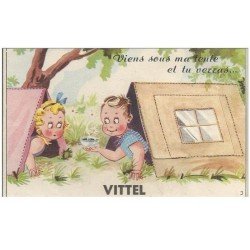carte postale ancienne 88 VITTEL. Carte à Système. Soulevez la Tente et vous verrez 10 mini vues Etablissements Thermal