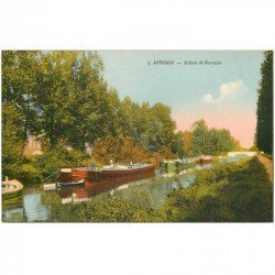 carte postale ancienne 89 APPOIGNY. Péniches à l'Ecluse de Raveuse