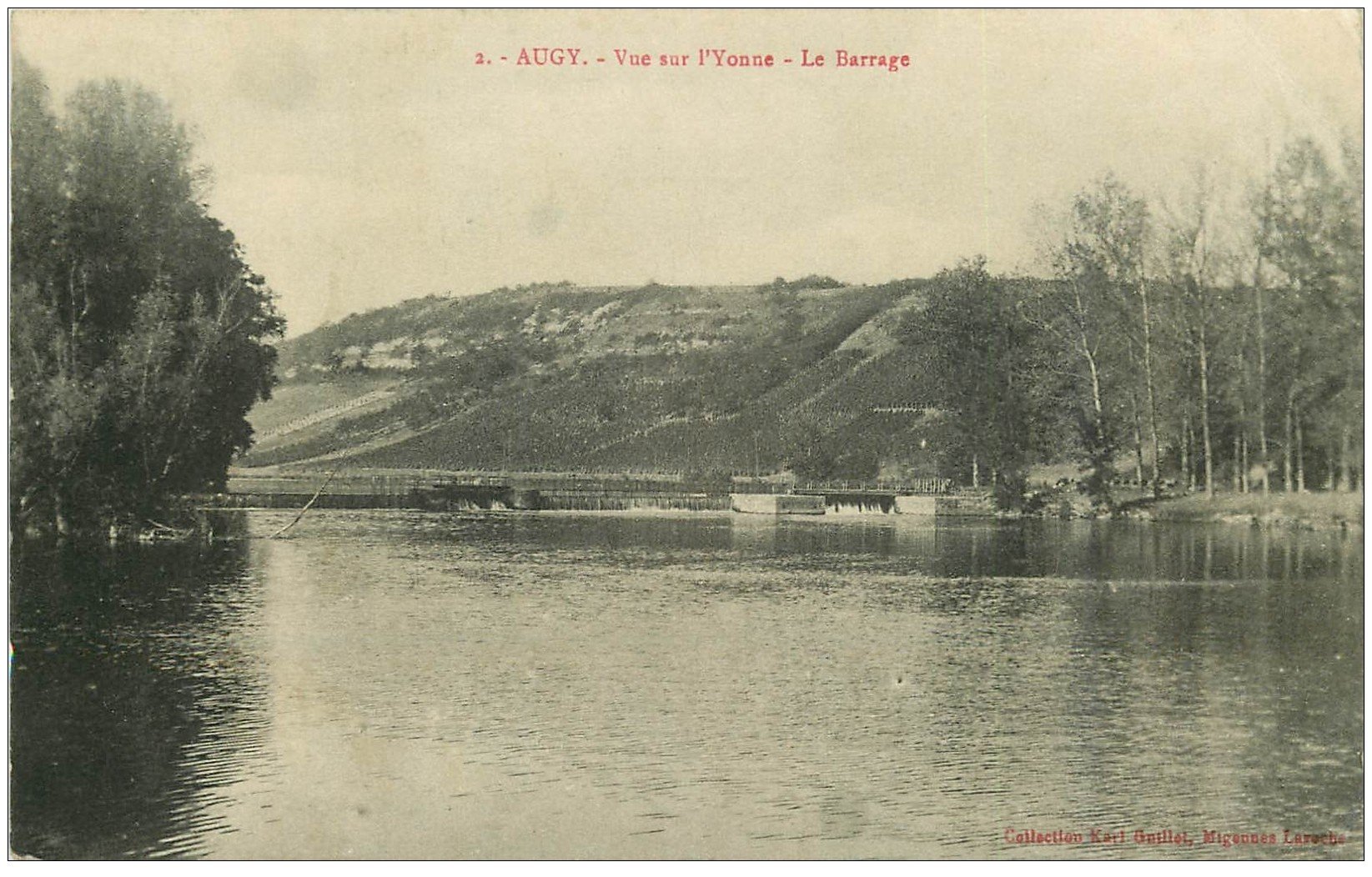 carte postale ancienne 89 AUGY. Le Barrage sur l'Yonne 1915