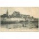 carte postale ancienne 89 AUXERRE. Eglise Saint Germain et Lavandières sur les Quais 1920