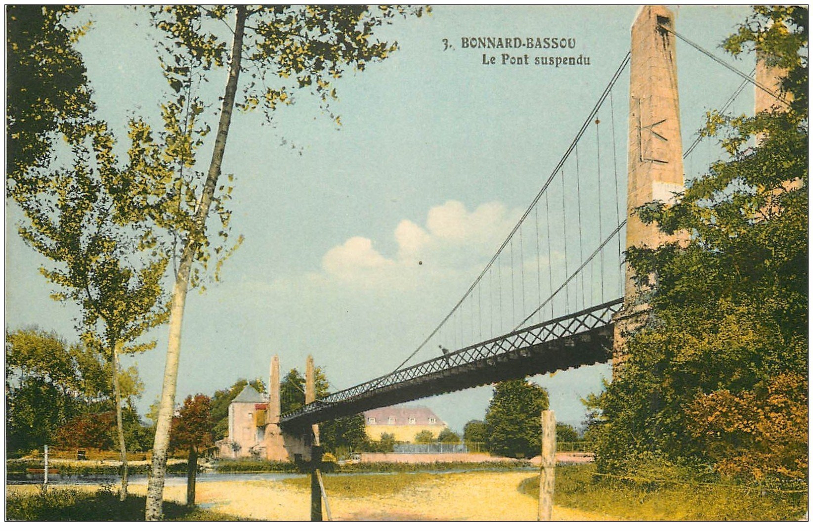 carte postale ancienne 89 BONNARD BASSOU. Le Pont Suspendu