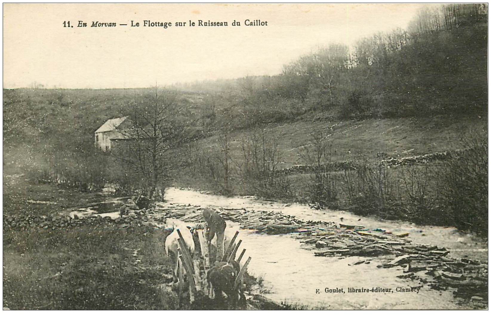 carte postale ancienne 89 CAILLOT. Le Flottage du bois sur le Ruisseau