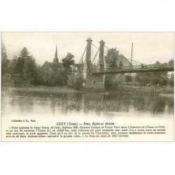 carte postale ancienne 89 CEZY. Pont suspendu Eglise et Moulin