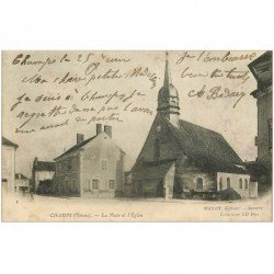 carte postale ancienne 89 CHAMPS SUR YONNE. Place et Eglise 1901