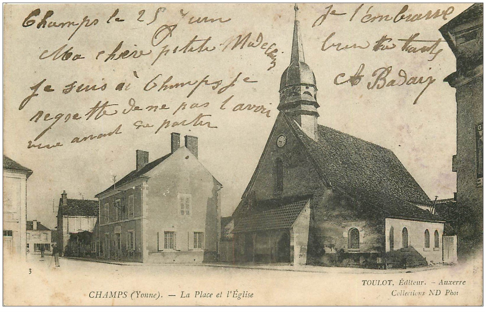 89 CHAMPS SUR YONNE. Place et Eglise 1901