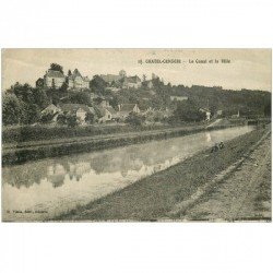 carte postale ancienne 89 CHATEL CENSOIR. Le Canal et la Ville avec Pêcheurs 1908