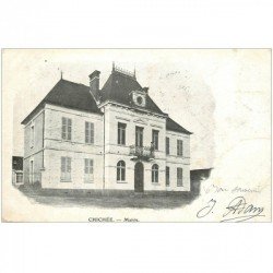 carte postale ancienne 89 CHICHEE. La Mairie personnage au balcon 1903