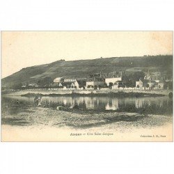 carte postale ancienne 89 JOIGNY. Côte Saint Jacques et Pêcheurs à la ligne 1905