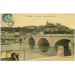 carte postale ancienne 89 JOIGNY. Pont et Quartier Saint-Jean. Superbe carte toilée 1907