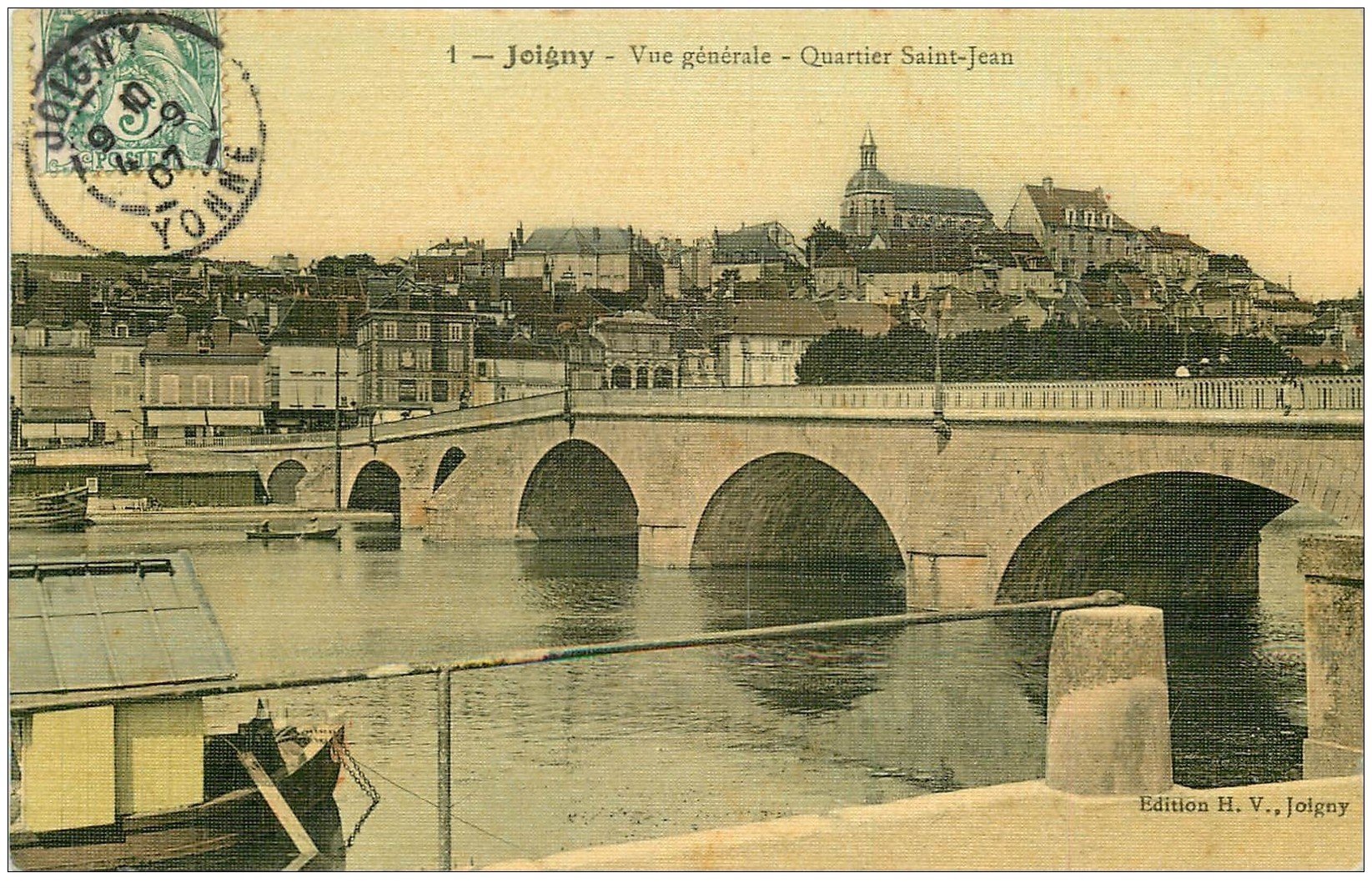 89 JOIGNY. Pont et Quartier Saint-Jean. Superbe carte toilée 1907