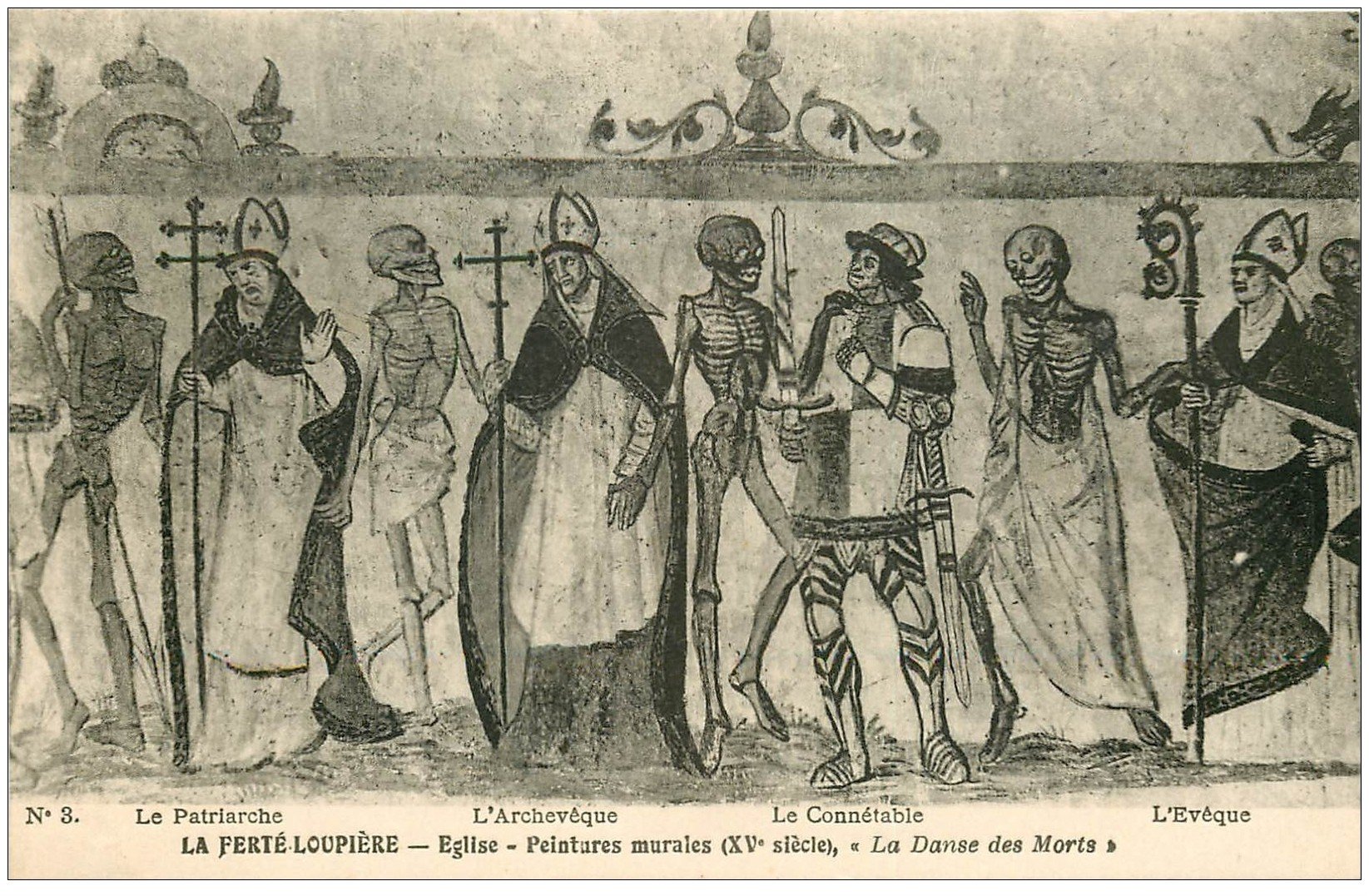 carte postale ancienne 89 LA FERTE LOUPIERE. Peinture Eglise. La Danse des Morts le Connétable