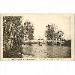 carte postale ancienne 89 LIGNY LE CHATEL. Attelage sur le Pont des Planches sur le Serein 1936
