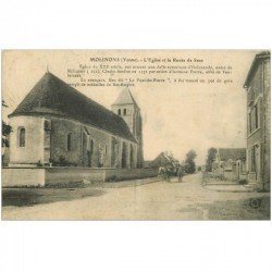 carte postale ancienne 89 MOLINONS. Eglise et Route de Sens. Tampon franchise Militaire 1915