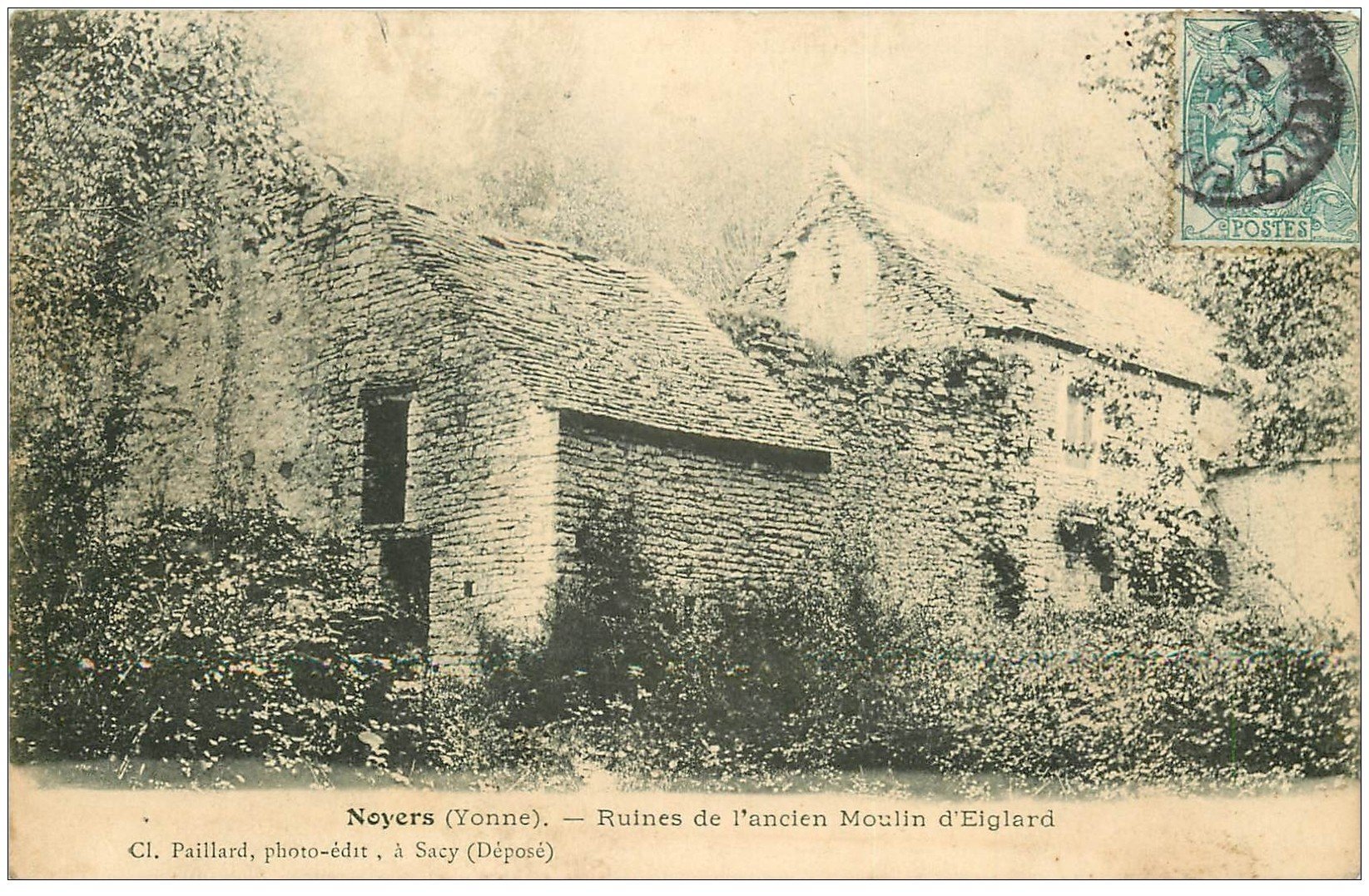 carte postale ancienne 89 NOYERS. Ruines ancien Moulin d'Eiglard 1908
