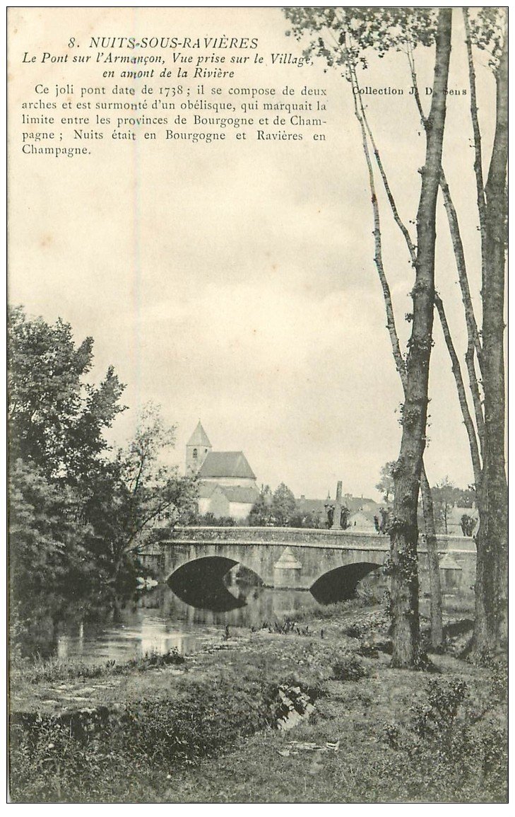 carte postale ancienne 89 NUITS SOUS RAVIERES. Le Pont sur l'Armançon et le Village