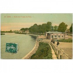 carte postale ancienne 89 SENS. Bords de l'Yonne et Port. Carte de luxe 1908