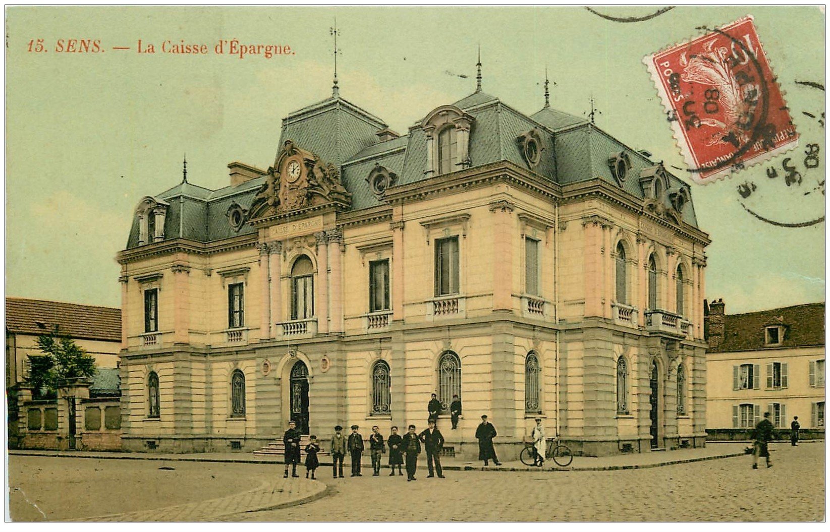 89 SENS. La Caisse d'Epargne. Carte de luxe 1908