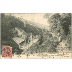 carte postale ancienne 89 SENS. Porteuses Rue Chièvre et Fabrique de blanc d'Espagne 1905