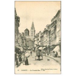 carte postale ancienne 14 LISIEUX. Attelage Grande Rue 1927