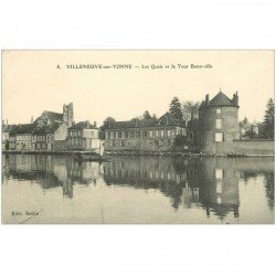 carte postale ancienne 89 VILLENEUVE SUR YONNE. Quais et Tour Bonneville