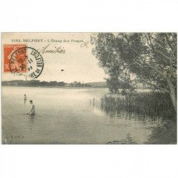 carte postale ancienne 90 BELFORT. Baigneurs à l'Etang des Forges 1910. Petit défaut coin gauche inf.