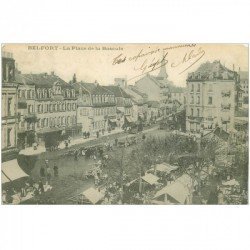 carte postale ancienne 90 BELFORT. Place de la Bascule vers 1903. Manque petit bout coin droit...