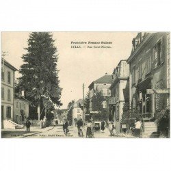 carte postale ancienne 90 DELLE. Pharmacie rue Saint Nicolas. Poussettes et Facteur à vélo