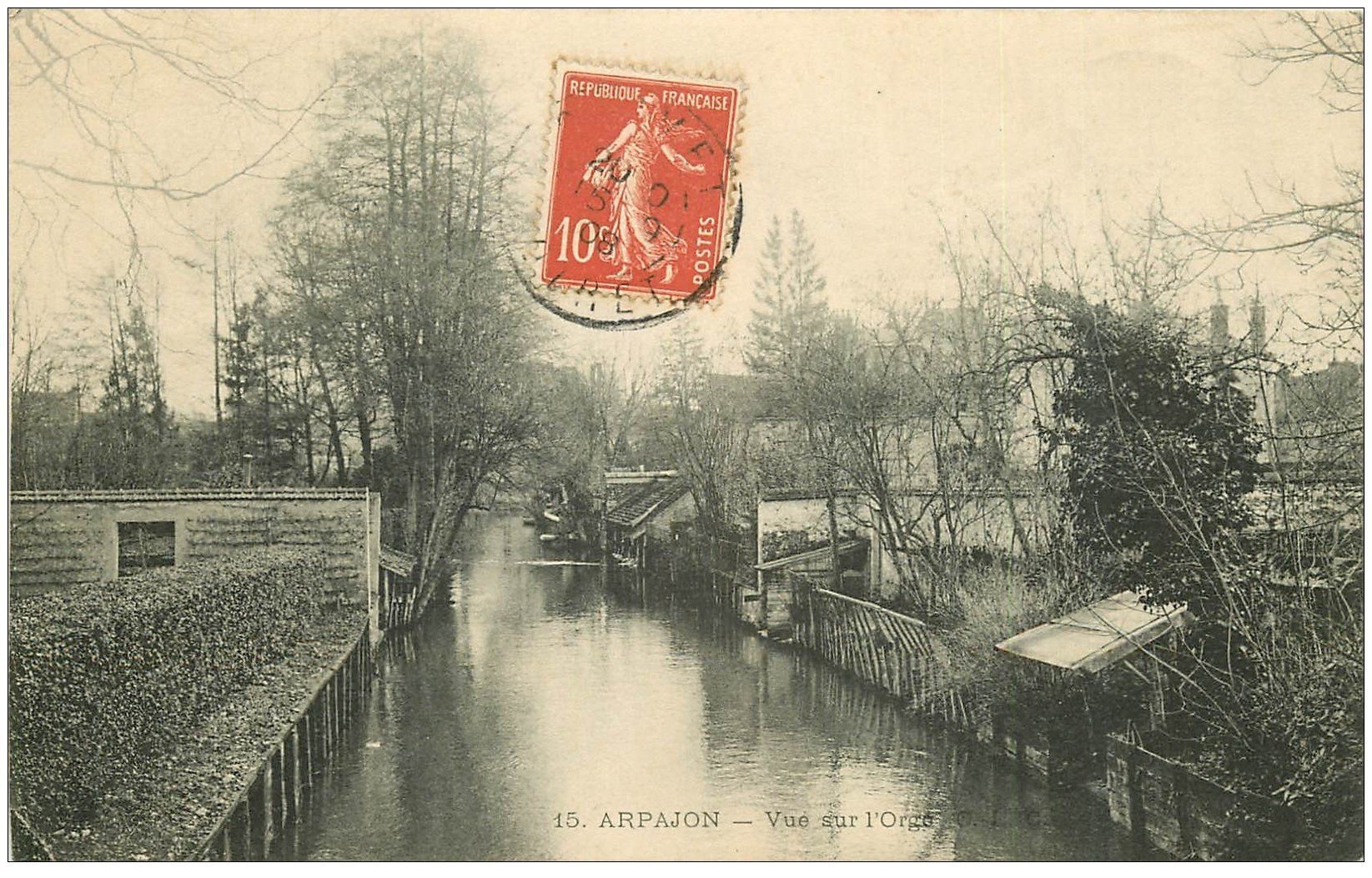 carte postale ancienne 91 ARPAJON. Vue sur l'Orge 1908