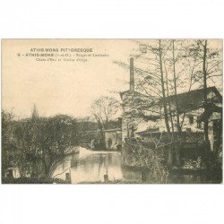 carte postale ancienne 91 ATHIS MONS. Forges et Laminoirs. Chute d'Eau et Rivière d'Orge 1915