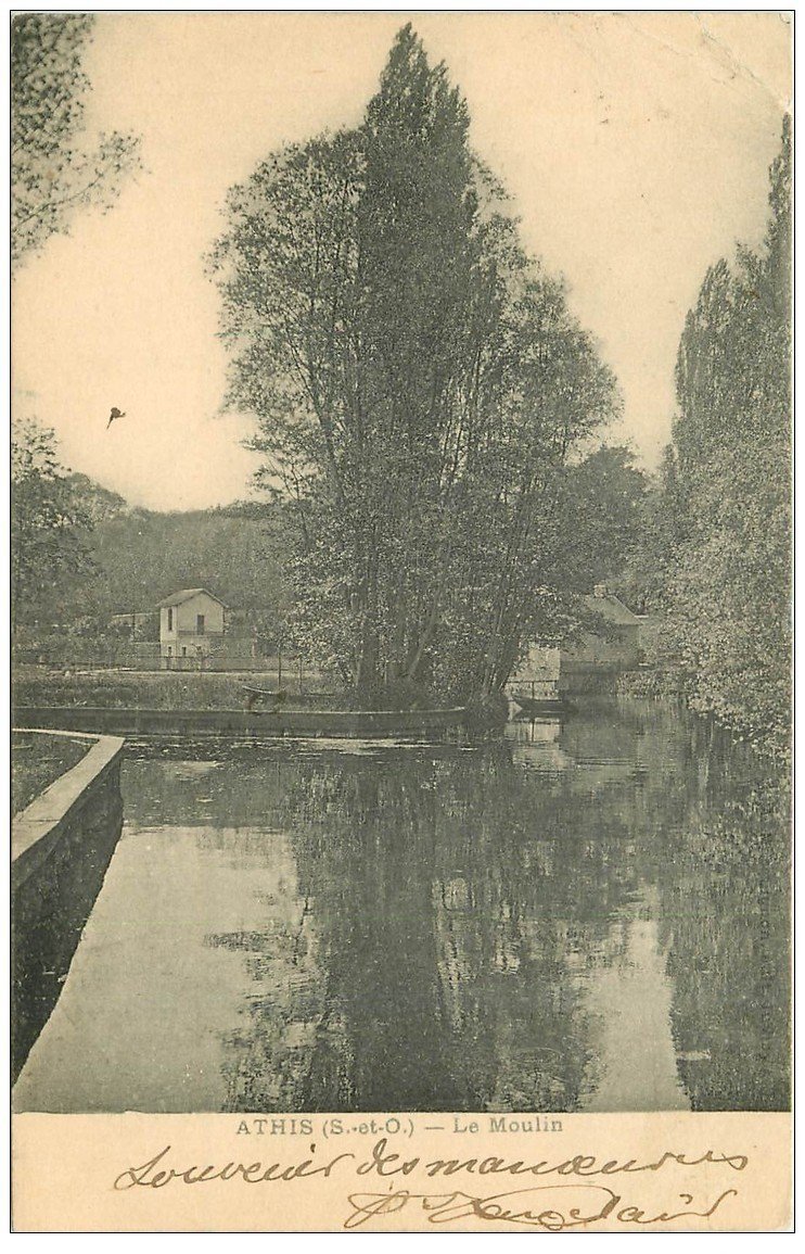 carte postale ancienne 91 ATHIS MONS. Le Moulin vers 1903 (pli petit coin droit )