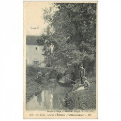 91 AU TROIS EAUX. Pêcheurs sur l'Orge à Epinay et Villemoisson 1916