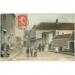 carte postale ancienne 91 BOISSY SOUS SAINT YON. Rue du Puits Grès et de l'Ormeteau 1910 Restaurant Poirier