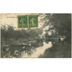 carte postale ancienne 91 BOUTIGNY. Ballade en barque et promeneurs 1917