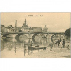 carte postale ancienne 91 CORBEIL ESSONNES. Le Pont avec Passeur en barge