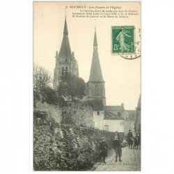 carte postale ancienne 91 DOURDAN. Les Fossés et l'Eglise 1912 animation