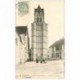 carte postale ancienne 91 ETAMPES. Eglise Saint Martin et Tour Penchée 1903. Café de la Place