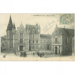 carte postale ancienne 91 ETAMPES. Hôtel de Ville 1908 et Nettoyeur de rues