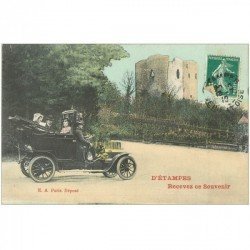 carte postale ancienne 91 ETAMPES. Superbe voiture ancienne avec Chauffeur 1910. Carte montage