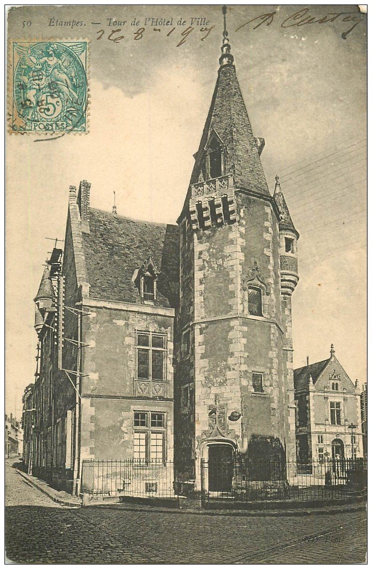 carte postale ancienne 91 ETAMPES. Tour de l'Hôtel de Ville 1905
