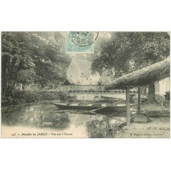 carte postale ancienne 91 JARCY. Le Moulin sur l'Yerres 1904 animation sur le Pont