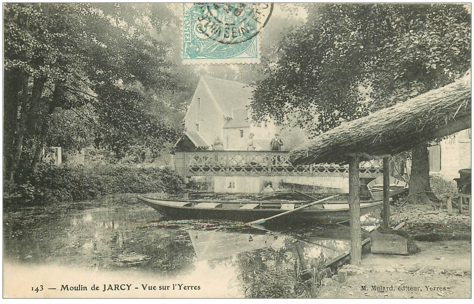 91 JARCY. Le Moulin sur l'Yerres 1904 animation sur le Pont