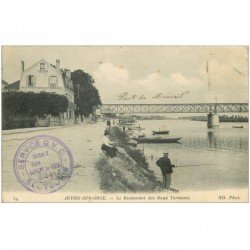 carte postale ancienne 91 JUVISY SUR ORGE. Pêcheurs à la ligne près Restaurant des Deux Terrasses 1916