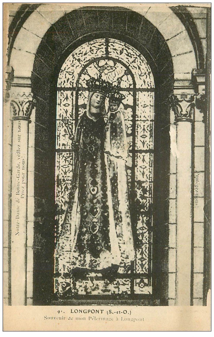 carte postale ancienne 91 LONGPONT. Souvenir de mon Pélerinage Vitrail