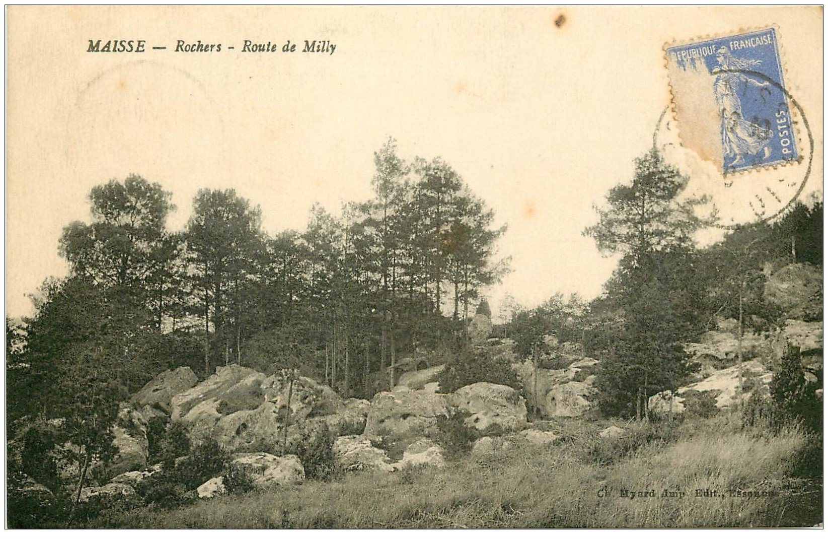 carte postale ancienne 91 MAISSE. Rochers Route de Milly 1929